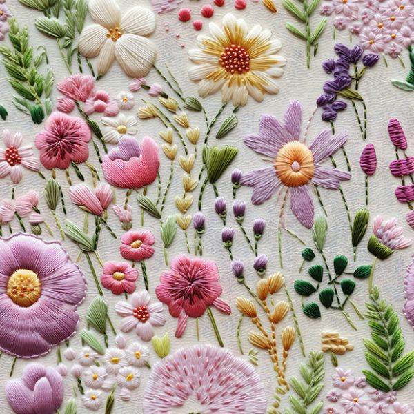 Tissu velours élastique habillement (effet 3D imprimé) fleurs brodées  Violet | takoy.fr