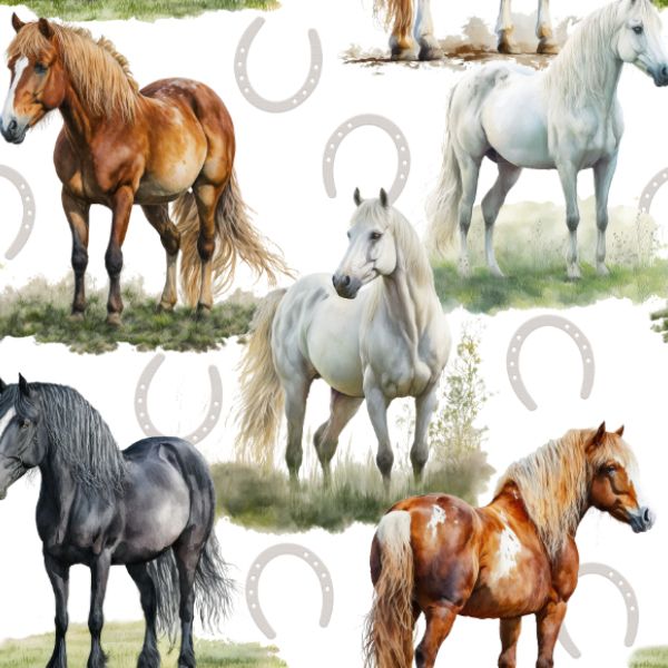 Tissu imprimé polyester imperméable TD/NS chevaux peints