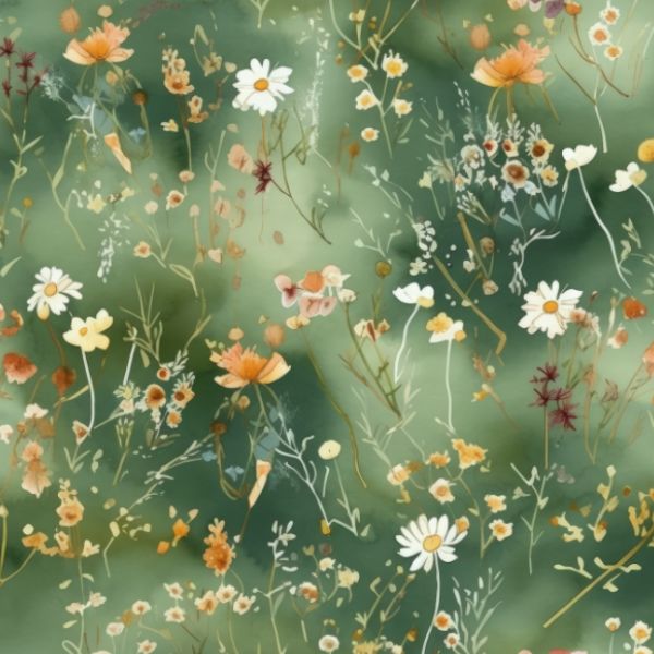 Tissu chiffon lisse / silky mini fleurs Victoria vert foncé