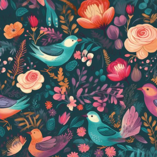 Gabardine polyester/ Rongo romantic birds
