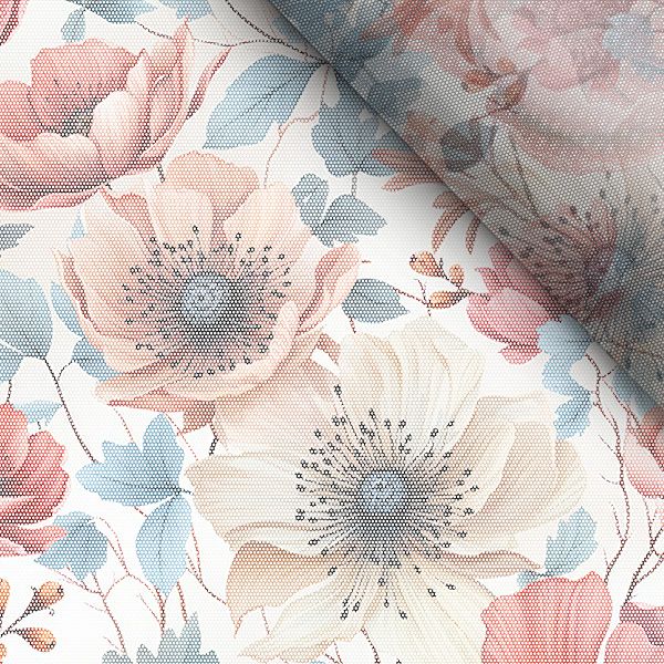 Tissu avec imprimé polyester imperméable TD/NS fleurs aux feuilles bleues