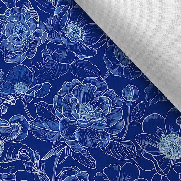 Tissu imprimé polyester imperméable TD/NS fleurs bleu de réserve