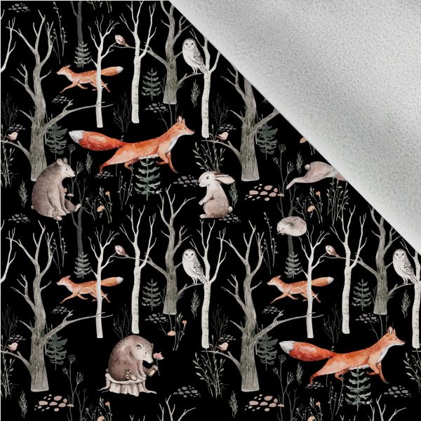 Tissu avec impression polyester imperméable TD/NS petits des animaux dans la forêt noir