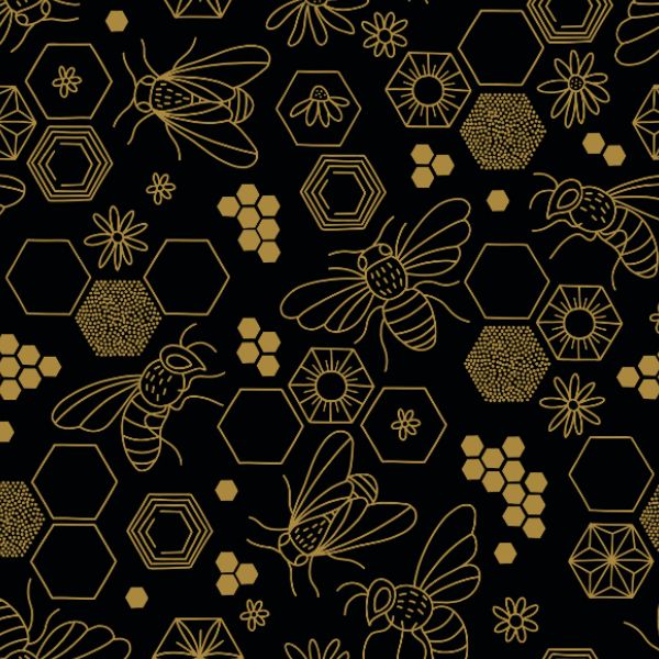 Tissu imprimé polyester imperméable TD/NS abeilles sur noir