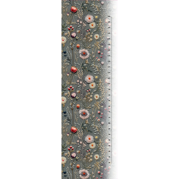Ruban velours élastique imprimé 4cm fleurs de pré Antonia gris