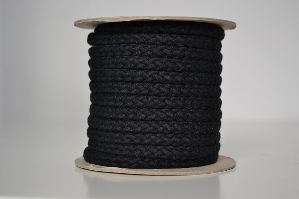 Cordon de coton tressé noir 1 cm premium