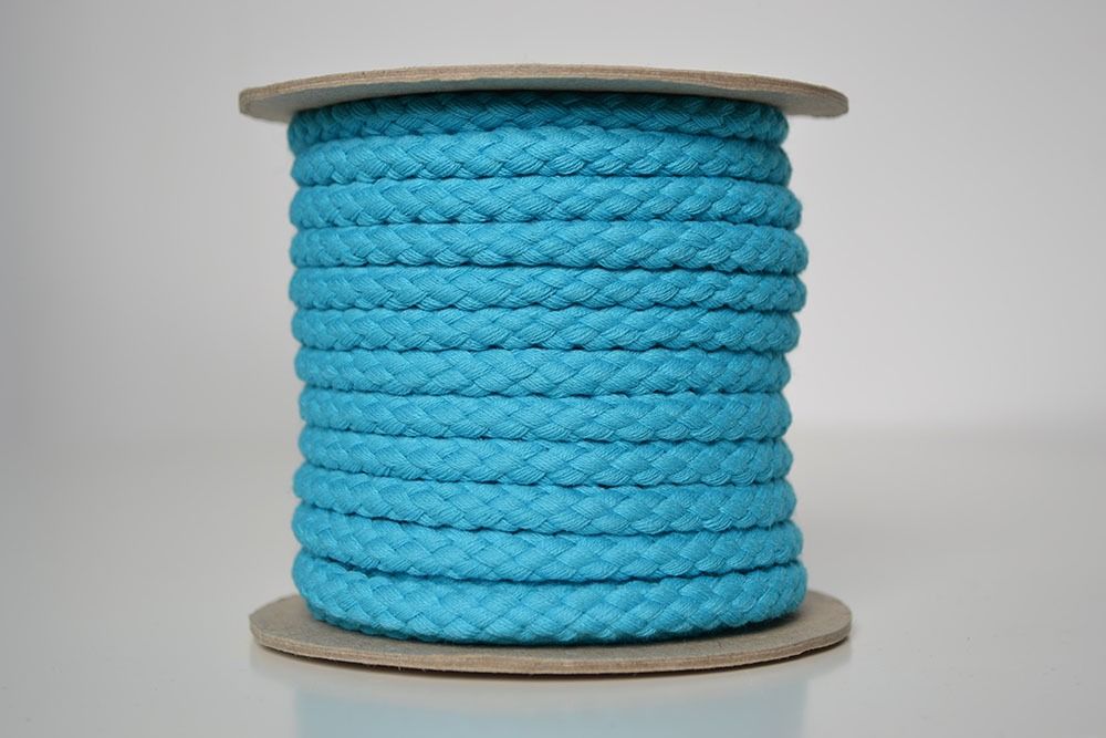 Cordon de coton tressé turquoise 1 cm premium