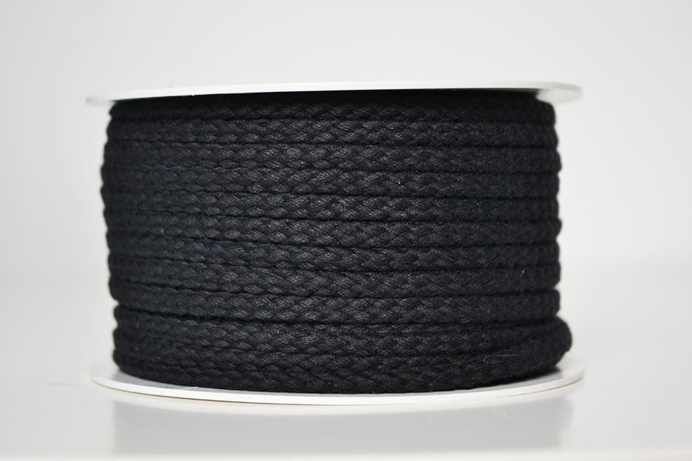 Cordon de coton tressé noir 5 mm premium