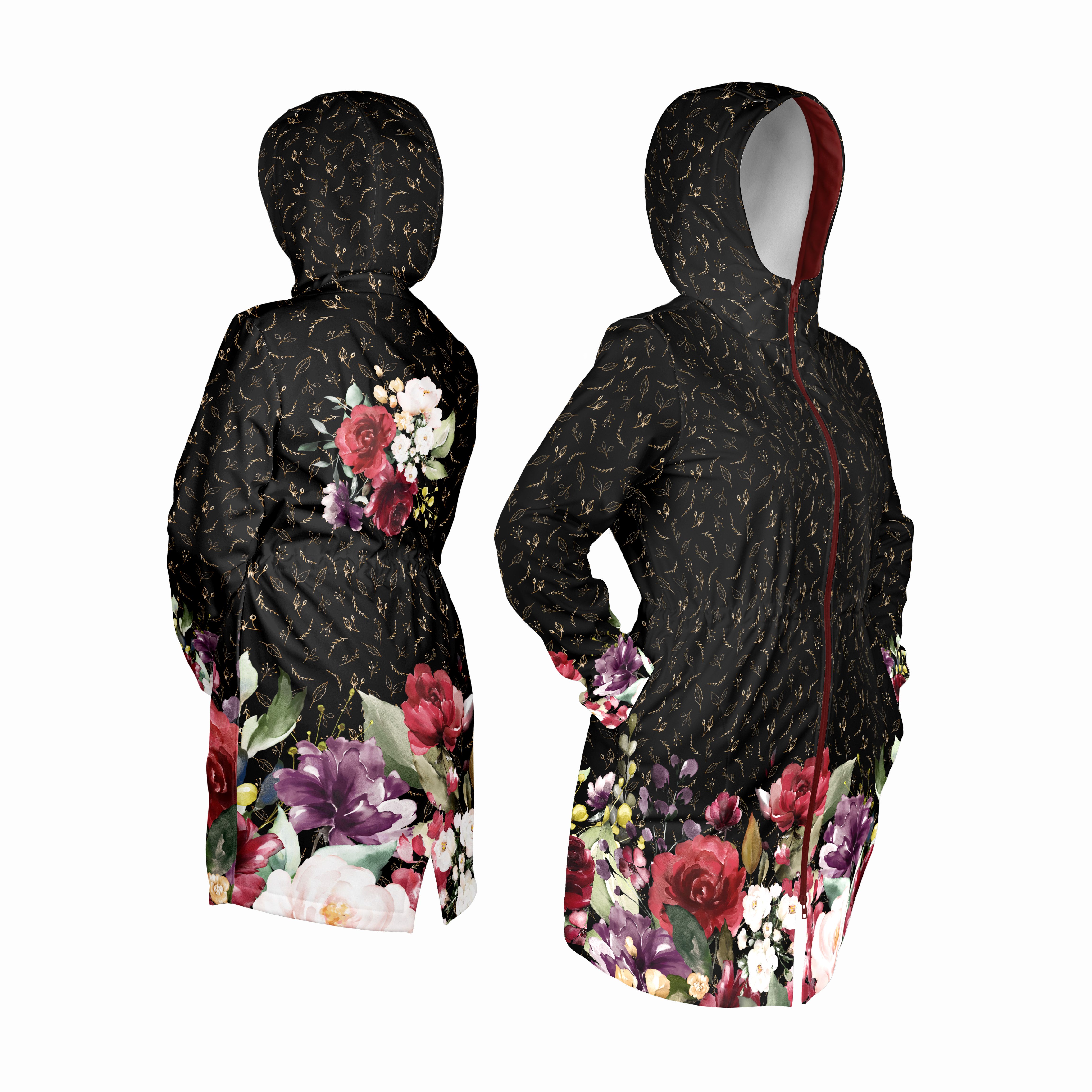 Coupon avec le patron de veste softshell motif fleurs d´or noir taille 146