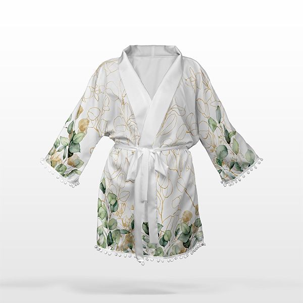 Coupon avec patron de Kimono chiffon/ silky taille M eucalyptus blanc