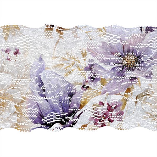 Ruban velours élastique imprimé 4cm fleurs violettes Vilma