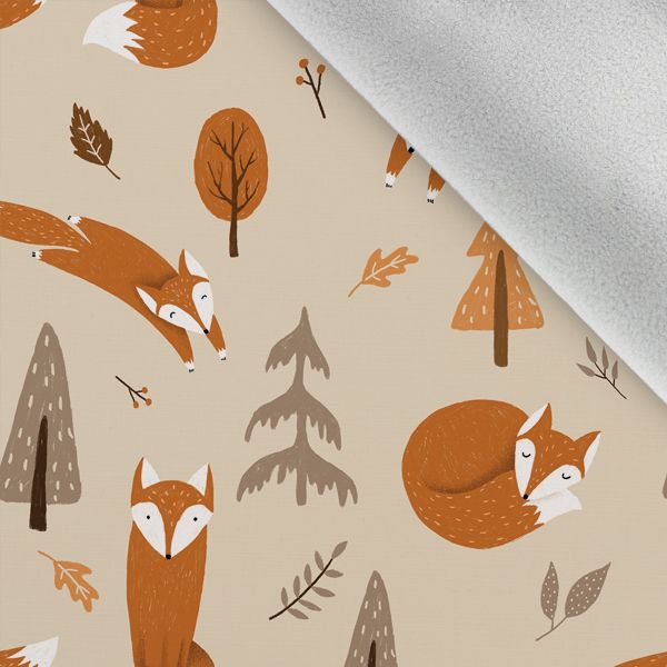 Tissu avec impression polyester imperméable TD/NS renards d'automne beige 
