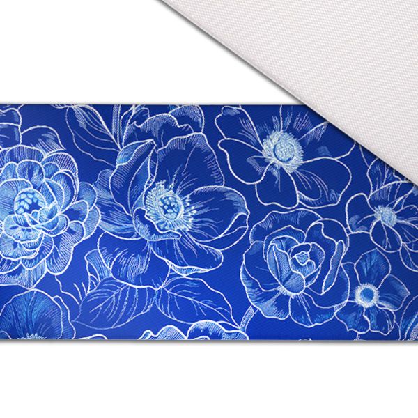 Satin élastique semi-mat fleurs bleu de réserve