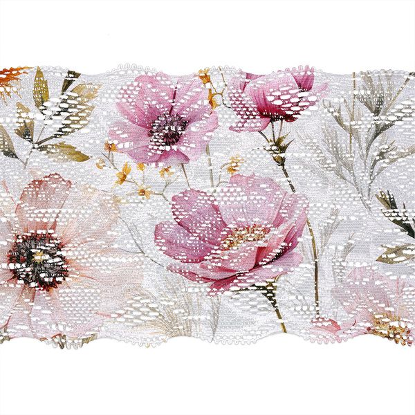 Tissu satin élastique aspect brillant fleurs d'été Romance