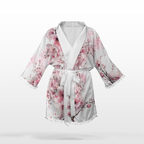 Coupon avec patron de Kimono chiffon/ silky taille L fleurs de sakura