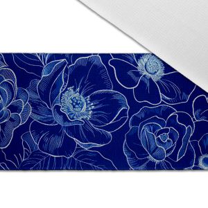 Ruban velours élastique imprimé 4cm fleurs bleu de réserve