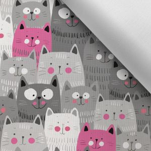 Tissu avec impression polyester imperméable TD/NS chats gris