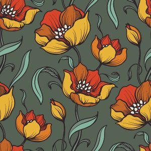 Tissu sweat Takoy tulipes rétro jaunes