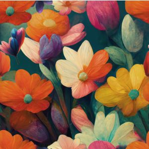 Tissu taffetas satin peinture fleurs