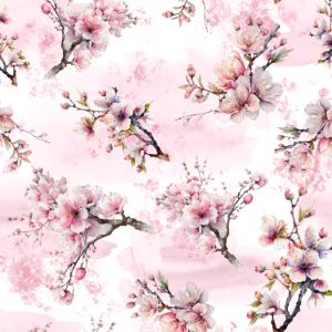 Tissu velours élastique fleurs cerisier du Japon