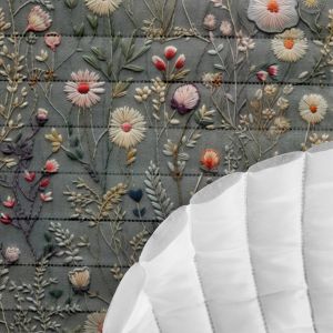 Tissu polyester matelassé (effet 3D imprimé) fleurs de pré Antonia gris