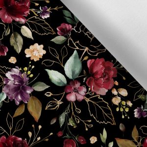 Tissu avec impression polyester imperméable TD/NS fleurs d´or noir