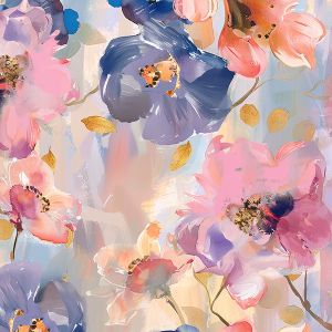 Tissu satin élastique aspect brillant fleurs de printemps peinture pastel