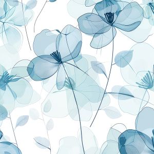 Tissu Chiffon transparent fleurs bleues
