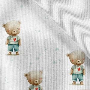 Tissu jersey côtelé confectionné Takoy ours avec coeur