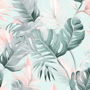 Tissu velours/velvet Doris feuilles tropicales mentol