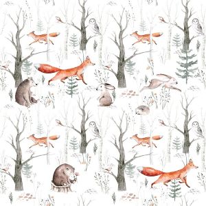 Tissu coton premium petits des animaux dans la forêt