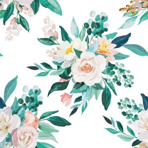 Tissu toile viscose 100% bouquets de printemps - grand motif