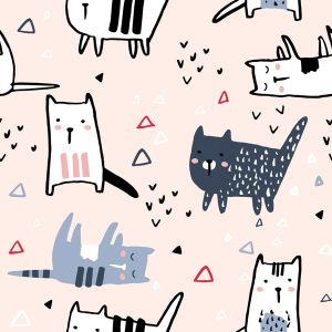 Tissu sweat Takoy pets chats- dessin d'enfants
