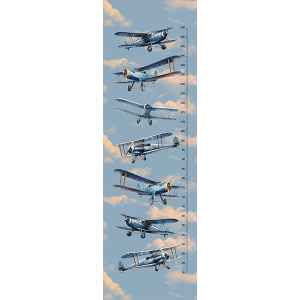 Coupon Toise murale en polyester imperméable avions rétro bleus