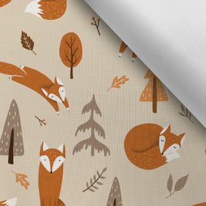 Tissu avec impression polyester imperméable TD/NS renards d'automne beige 