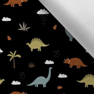 Tissu avec impression polyester imperméable TD/NS monde des dinosaures noir