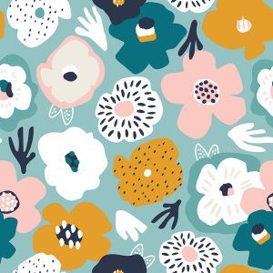 Tissu popeline de coton fleurs joyeuses