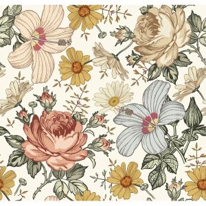 Tissu coton premium fleurs beiges