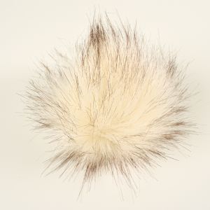 Pompon fourrure 11-12cm couleur écru aux poiles bruns