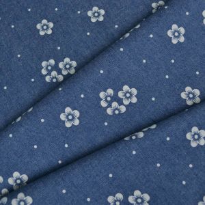 Tissu denim fin Jeans avec imprimé fleurs bleu