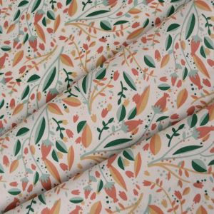 Tissu popeline de coton Zoya  feuilles d'oranger sur blanc