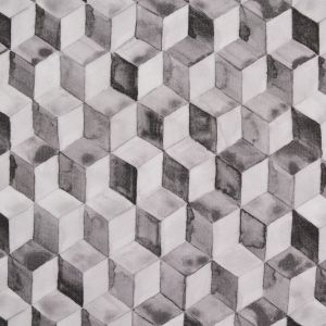 Tissu sweat peigné élastique Takoy Cubes 3D noir chiné