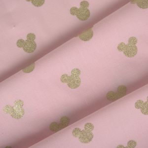Tissu coton premium souris dorées sur rose clair