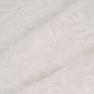 Tissu pailleté pour robe de soirée feuilles blanches