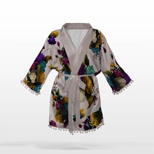 Coupon avec patron de Kimono chiffon/ silky taille L mélancolie bouquet sur beige