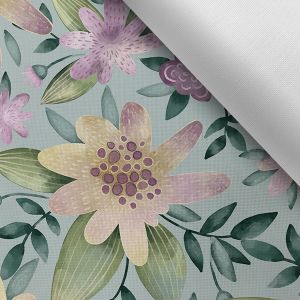 Tissu avec impression polyester imperméable TD/NS fleurs pastel sur menthol