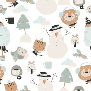 Tissu coton premium bonhomme de neige 