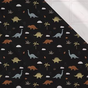 Tissu polyester matelassé à carreaux monde des dinosaures noir